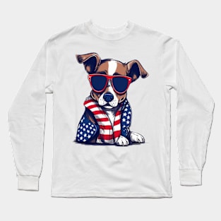 Patriotic Dog, 4th of July Design Long Sleeve T-Shirt